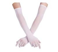 Doomiva Sexy Gant Transparent Extensible Doigts Longs Gants Unisexe Gant Collant Maille Voir à Travers Gants de Soirée Mariage Sexy Gants de Nuit Mitaines Plaisir Clubwear Blanc Taille Unique