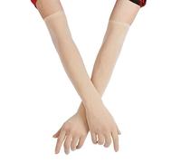 Doomiva Sexy Gant Transparent Extensible Doigts Longs Gants Unisexe Gant Collant Maille Voir à Travers Gants de Soirée Mariage Sexy Gants de Nuit Mitaines Plaisir Clubwear Ecru Taille Unique
