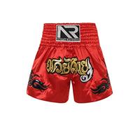 Doomiva Short Muay Thai Haute Qualité Short Boxe Thaï Short MMA Kick Boxing pour Femme Homme Compétition d'Entraînement de Combat Rouge XL