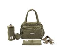 doomoo Sac à langer Bebe Fluffy - Grande Contenance de 24L - Rangements Modulables - Pochette Amovible - 8 Accessoires Bébé Inclus Dont Matelas à Langer, Housse Isotherme et Attaches Poussettes, Kaki