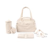 doomoo Sac à langer Bebe Fluffy - Grande Contenance de 24L - Rangements Modulables - Pochette Amovible - 8 Accessoires Bébé Inclus Dont Matelas à Langer, Housse Isotherme et Attaches Poussettes, Beige