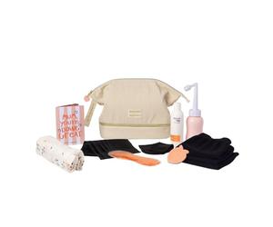 doomoo Vanity Femme Maternité x Babyatoutprix - 8 Accessoires pour Valise Maternité : Shortys, Douchette Intime, Gel Intime, Serviette Apaisante Chaud/Froid - Evolutive Grande Trousse de Toilette