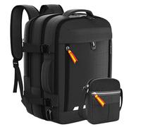 DOOMSDAY BACKPACKS Sac à dos de voyage en cabine extensible 44 x 30 x 20 cm 22-44 L Bagage à main imperméable, port USB, sac bandoulière inclus, pour ordinateur portable 15,6" homme/femme, Noir , L