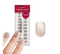 DOONAILS® Lot de 30 faux ongles à presser - Champagne - Forme carrée - Paillettes - À coller - Couverture complète de qualité salon - Faux ongles en gel souple extra courts - Naturel et agréable à