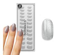 DOONAILS Lot de 30 faux ongles à presser en gel souple - Gris - Forme arrondie argentée - Ongles à coller - Qualité salon - Faux ongles doux de taille moyenne - Naturel et agréable à porter