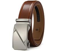 DOOPAI Ceinture Homme Cuir, 35mm Ceinture à Cliquet en Cuir pour Hommes, Marron Automatique Ceinture Réglable avec Boucle en Métal pour Hommes