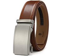 DOOPAI Ceinture Homme Cuir, 35mm Ceinture à Cliquet en Cuir pour Hommes, Marron Automatique Ceinture Réglable avec Boucle en Métal pour Hommes