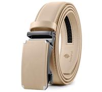 DOOPAI Ceinture Homme Cuir Beige, 35mm Largeur Ceinture à Cliquet en Cuir pour hommes, Beige Automatique Ceinture Réglable avec Boucle en Métal pour Hommes