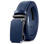 DOOPAI Ceinture Homme Cuir Bleu, 35mm Largeur Ceinture à Cliquet en Cuir pour Hommes, Automatique Ceinture Réglable avec Boucle en Métal pour Hommes