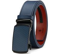 DOOPAI Ceinture Homme Cuir Bleu, 35mm Largeur Ceinture à Cliquet en Cuir pour hommes, Bleue Automatique Ceinture Réglable avec Boucle en Métal pour Hommes