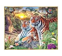 Dooqon Broderie Diamant 5D Diamonds Painting Kit Complet Peinture DIY Diamant Kit de Broderie Mosaïque au Point de Croix Canevas, Art pour Accueil/Enfants/Décor/Halloween Famille Tigre 60x80cm F-2921