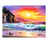 Dooqon Couchant Plage Diamond Painting Kit pour Adulte, DIY 5D Strass kit Broderie Diamant Peinture Complet Set pour Enfants, Square Drill Diamond Art pour Accueil Décor Avec Accessoires 50x70cm