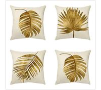 Dooqon Housse de Coussin 40x40cm Feuilles de Palmier Double Face Doux carré Canapé Housse Coussins Décoratifs Lot de 4 avec Fermeture Glissière Invisible, pour Canapé Bureau Lit Voiture Salon