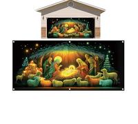 Door Cover Christmas Fluorescent - Large Religious Jesus Scene Backdrop Indoor Outdoor Home Party Farmhouse | Hanging Banner Background with Vibrant Print for Festive Decoration Seasonal Display