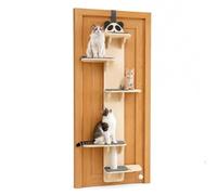 Door Hanging Cat Shelf, 4-Tier Door Mounted Cat Tree | With Scratching Post, Detachable Perch Pads & Teaser Ball, No-Drill Hanging Installation, Space-Saving, for Indoor Cats