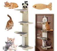 Door Hanging Cat Shelf, Vertical Space for Pets Door Hanging, Cat Tree Mounted Cats Climber, 4-Levels Hanging-Over-Door Cats Shelf, Play&Sleep, Traceless Installation (Panda Shape)