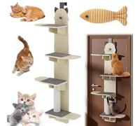 Door Hanging Cat Shelf, Vertical Space for Pets Door Hanging, Cat Tree Mounted Cats Climber, 4-Levels Hanging-Over-Door Cats Shelf, Play&Sleep, Traceless Installation (Cat Shape)