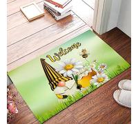Door Mat for Front Door Spring GNOME Bee White Daisy Welcome Kitchen Rug Non-Slip Entry Way Doormat,Floor Mat for Bathroom/Bedroom/Living Room 16x24in