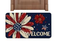 Door Mat - Non-Slip Absorbent Patriotic Theme Rug, Welcome Entry Carpet with Low Profile Design, Heavy Duty Rubber Backing, Stars and Stripes Motif, for Porch Entryway Outside Patio Entry