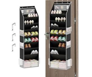 Door Shoe Organizer 8 Tier Hanging Rack | 8-Layer Over the Door Shoe Organizer for 16-24 Shoes, Heavy Duty Storage Holder with Sturdy Oxford Fabric, Ideal for Bedroom, Bathroom, RV, Utility Room