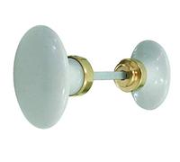 DOOR TOOLS Bouton double OVALE de porte intérieure porcelaine de LIMOGES blanc sur laiton poli