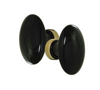 DOOR TOOLS Poignée double porcelaine de Limoges Ovale noir brillant C.7