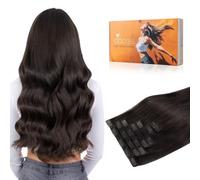 DOORES Clip in Extensions Echthaar, Dunkel Braun Haarverlängerung, 9 Stück 35cm 130g