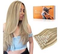 DOORES Clip in Extensions Echthaar, Light Blonde Highlighted Golden Blonde, 7 Stück 40cm 130g Clip in Remy Haarverlängerung Echthaar Natürliche Echthaar Extensions