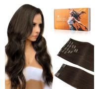 DOORES Extension Cheveux, Brun Foncé Clair 55cm 22 Pouces 9 pièces 150g Extension à Clip Cheveux Naturel Vrai Cheveux Humain Remy Extensions Cheveux Naturels à Clip Extension Humains
