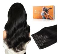 DOORES Lot de 7 extensions de cheveux humains à clip, 55 cm, 130 g, cheveux naturels noirs