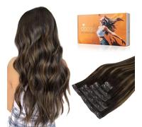 DOORES Lot de 9 extensions capillaires à clip, en cheveux humains Remy, marron foncé à châtaignier, pour femme, 35 cm, 130 g