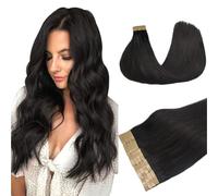 DOORES Tape In Extensions Cheveux Humains, Noir Naturel 45cm 18 Pouce 50g 20pcs, Adhesive Pour Extensions Tape Skin Weft Invisible Droite Cheveux