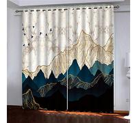 DOORWD 3D Rideau Occultant Rideaux Isolants Montagnes Bleues 140x160cm Rideau De Fenêtre Phonique en Polyester pour Chambre d'enfant Cuisine Salon Décoration