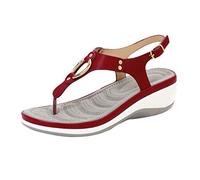 Dooxii Femmes Été Sandales DéContractéEs Sandales à Petits Talons CompenséS Style Tongs Entre-Doigt Sandales Chaussures de Sport Tout-Aller (Rouge, 37 EU)
