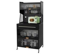 DOPBENT Armoire de cuisine avec plan de travail semi-ouverte - Armoire de buffet - Armoire de cuisine pour micro-ondes, buffet - Armoire pour salon, salle à manger, noir, 80 x 42 x 168 cm
