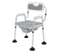 DOPBENT Chaise percée pour personnes âgées, chaise de toilette réglable en hauteur, chaises de toilette avec accoudoirs et dossier, capacité de charge 150 kg, gris