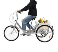 DOPBENT Tricycle 24 pouces pour adultes, 3 roues avec panier et lumières tricycle, 6 vitesses moderne, 3 roues, guidon réglable, vélo de ville, vélo de courses (argent)