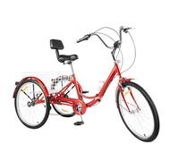 DOPBENT Tricycle pliable de 24 pouces pour adultes - Rouge - 7 vitesses - Vélo à 3 roues avec panier à provisions - Vélo de ville réglable en hauteur