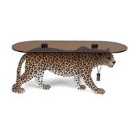 DOPE AS HELL - Table basse panthère en résine et verre oval L90 Marron