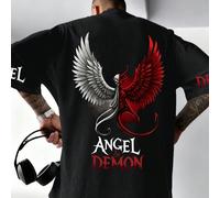 Dope | T-shirt ample à imprimé ailes d'ange et de démon contrastées, mode de rue pour hommes | Convient pour les sports et la fitness | Confortable et respirant L,M,S,XL,XS,XXLgraphique,LettresPolyest