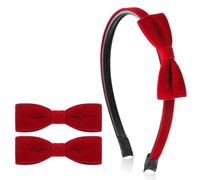 DOPENPSI 3 Stück Rot Samt Haarreif Schleife Haarspange Set de 1 cm Haarreifen Rot Samt Schleife Solides Einfaches Stirnband Mode Haarschmuck für Mädchen Damen