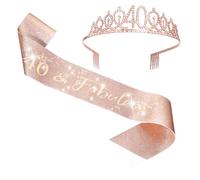 DOPENSPI 40e anniversaire femmes écharpe décorative et diadème, 40e anniversaire fille rose doré ceinture d'anniversaire couronne cadeaux pour femmes décorations de fête d'anniversaire