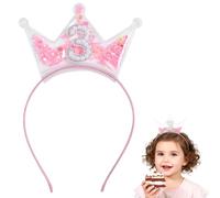 DOPENSPI Couronne d'anniversaire pour fille avec étoile et perle, décoration de 3e anniversaire pour fille, bandeau à paillettes pour tout-petit, couronne de princesse rose avec chiffres (3 ans)