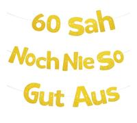 DOPENSPI Décoration d'anniversaire 60 ans, 60 ans n'a jamais vu si bien sorti Guirlande Cheers To 60 Years pour Hommes Femmes, 60e Anniversaire Or Paillettes Salutations