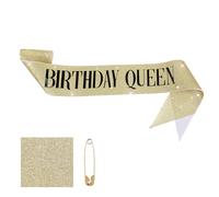 DOPENSPI Écharpe d’anniversaire, Écharpes de reine/fille d’anniversaire scintillantes, Écharpe d’anniversaire dorée scintillante avec épingle, accessoires de fête d’anniversaire pour femmes et filles