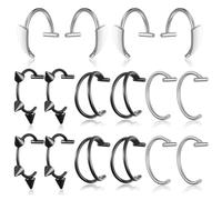 DOPENSPI Lot de 16 faux piercings de lèvre, 4 styles, anneaux de lèvre en acier inoxydable à clipser sur les dents de vampire, faux anneaux de nez en forme de morsure de serpent, anneaux de nez pour