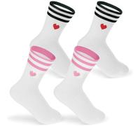 DOPENSPI Lot de 2 paires de chaussettes multicolores pour femme 36-42, en coton, blanches, tendance, avec cœur, respirantes, chaussettes de sport pour filles et adolescents