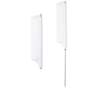 DOPENSPI Lot de 2 peignes à queue télescopique, antistatiques, à dents fines, avec poignée en acier inoxydable, portables, pour femmes et hommes, blancs