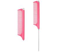DOPENSPI Lot de 2 peignes à queue télescopique, antistatiques, à dents fines, avec poignée en acier inoxydable, portables, pour femmes et hommes, rouge rose