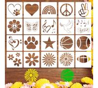 DOPENSPI Lot de 20 pochoirs pour peinture, amour, signe de paix, arc-en-ciel, étoile, cœur et fleurs - Pochoirs pour peinture sur bois, toile, papier, tissu, décoration d'intérieur